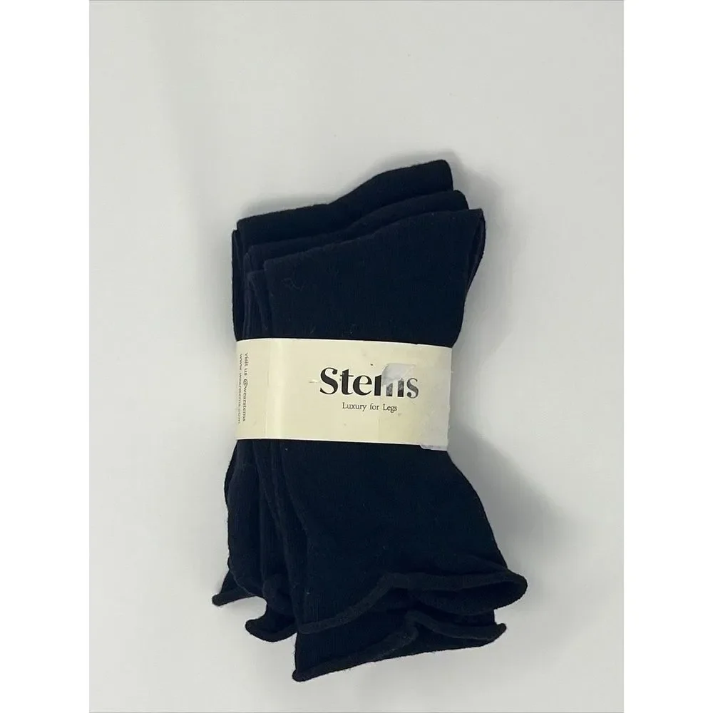 STEMS Women's Roll Top Comfort Crew Socks Black 3 Pair